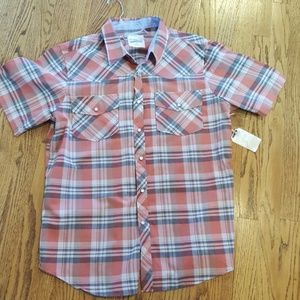 Rugged Women's plaid blouse button down nwt collar brown orange XL snap button
